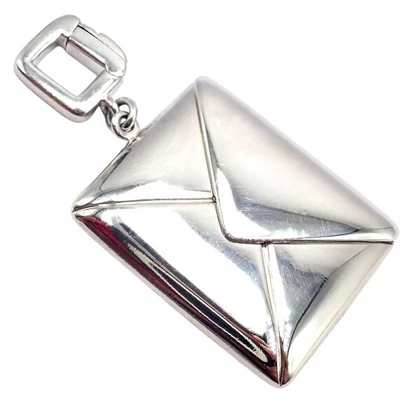 Rare! Louis Vuitton LV 18k White Gold Opening Envelope Letter Charm Pendant - Picture 1 of 8